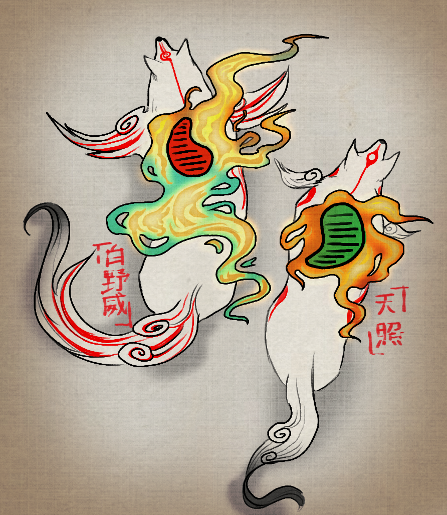 Two Halves of The Sun
based on an au where Shiranui and Amaterasu both carry out the events of Okami together
Keywords: fanart;okami;amaterasu